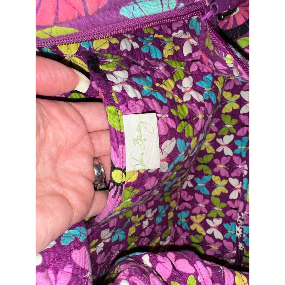 Vera Bradley Flutterby Floral Quilted Cotton 19" Duffel Travel Bag Purple Clean - Picture 5 of 10